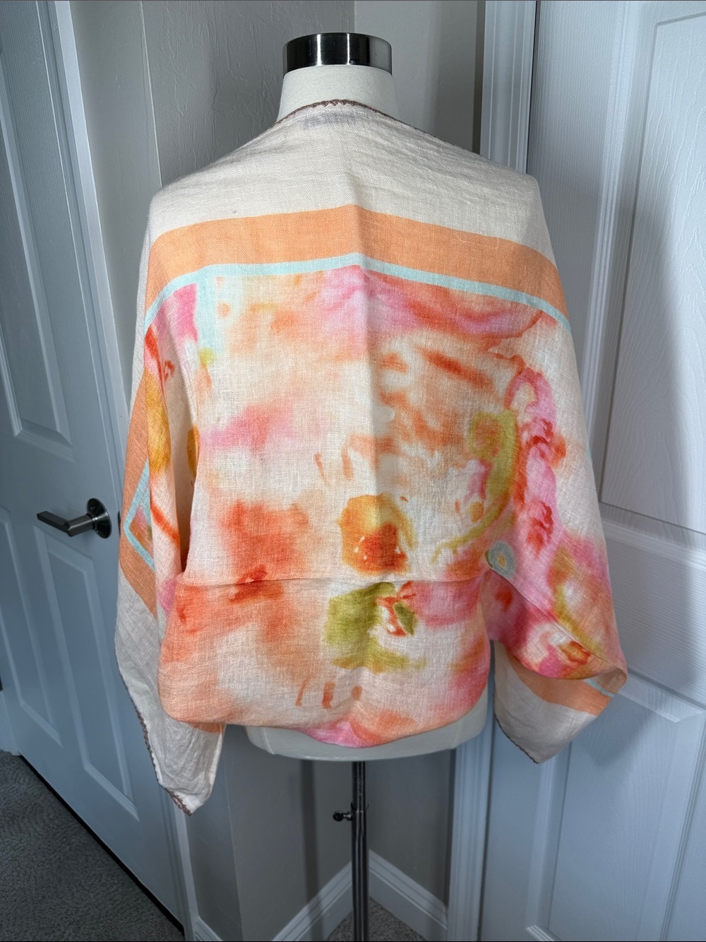 Soft Surroundings linen kimono shrug with embroidered edges